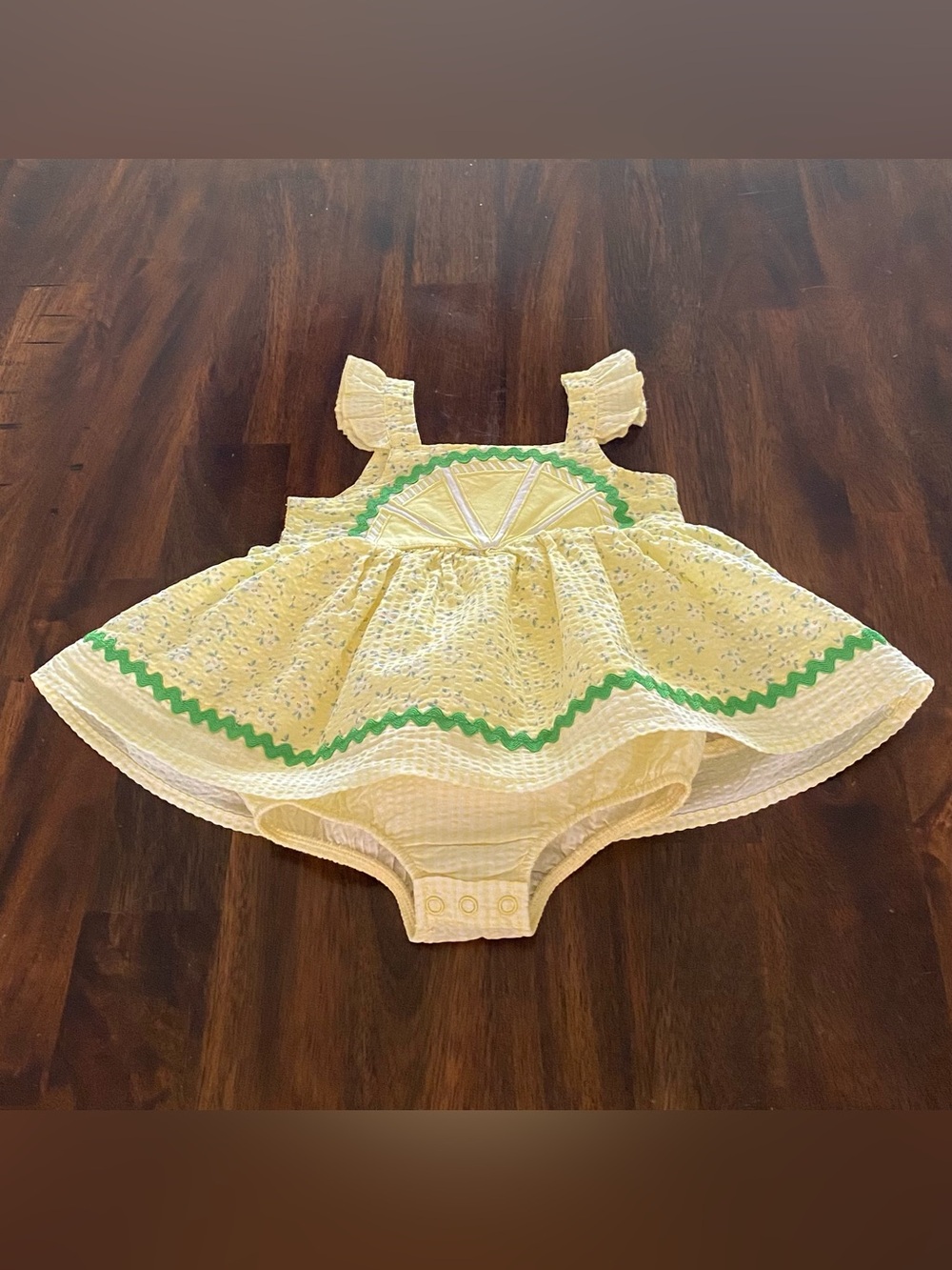 Blueberi Boulevard Floral  Embroidered Lemon Baby One-Piece Dress